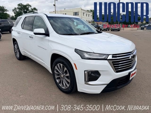 2022 Chevrolet Traverse Premier in Summit White — front three-quarter view