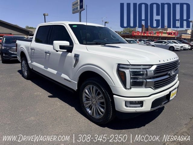 2025 Ford F-150 Platinum in Star White Metallic Tc — front three-quarter view